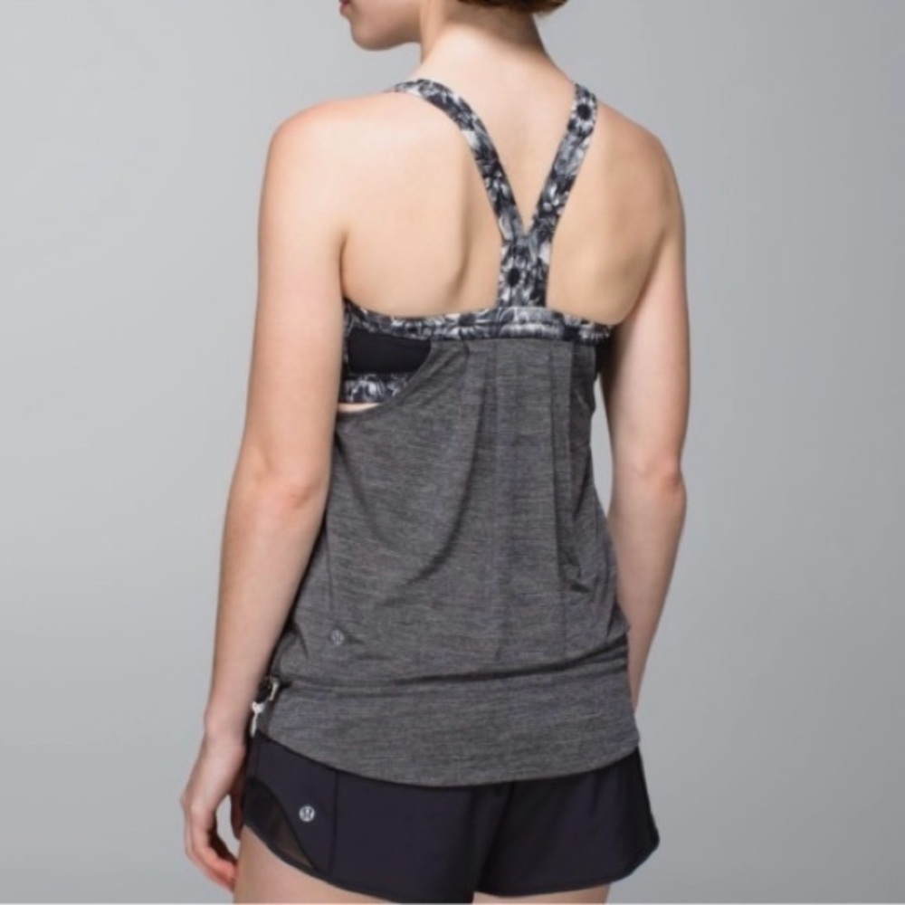 Lululemon Rest Less Tank Heathered Black / Flowabunga Black Angel Wing 6